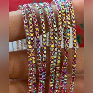 10 PCs set Red rainbow 🌈 glittering rhinestone crystal elastic bracelet set
